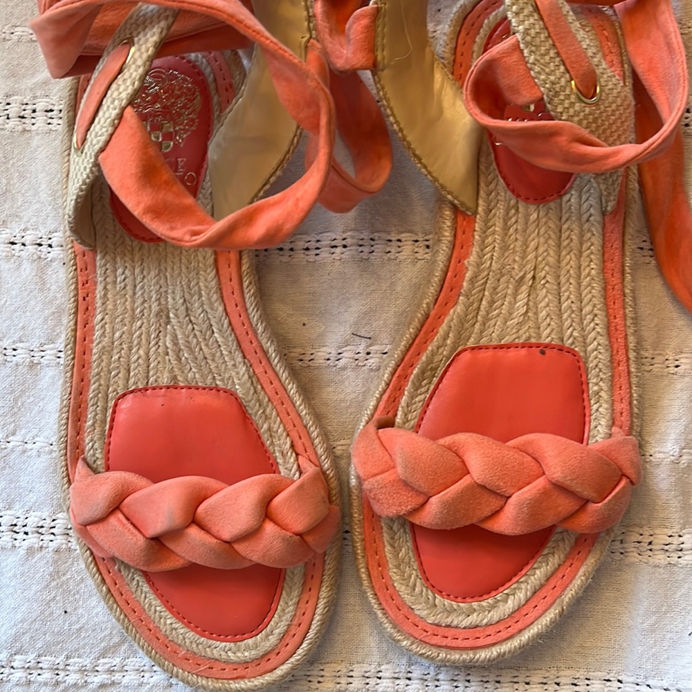 Vince Camuto orange sandals- flat ankle ties